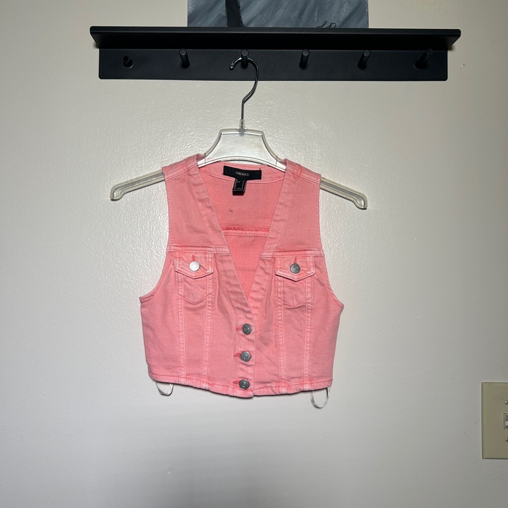 Pink Cropped Denim Vest